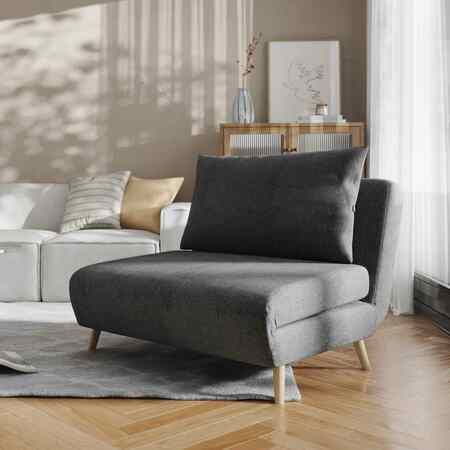 FLASH FURNITURE Shaw Convertible Tri-Fold Sleeper Chair w/ Pillow, Channel Stitching and Hideaway Legs in Dark Gray BO-BS-BS031-DKGRY-GG